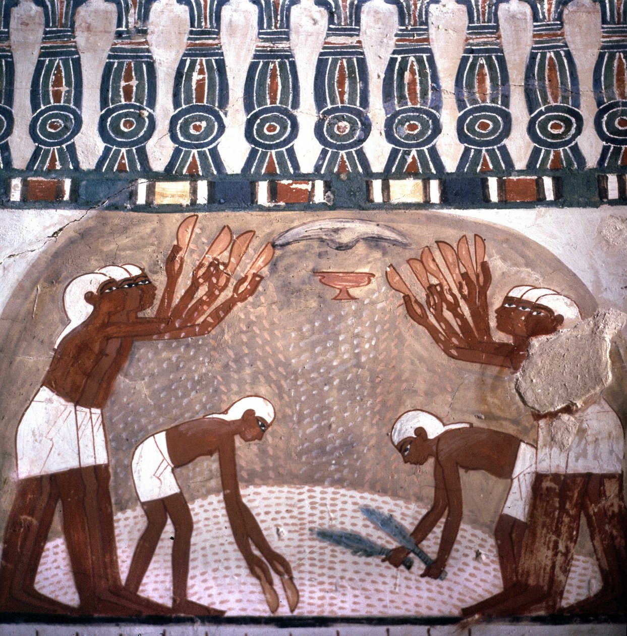 Búzaroncsolás színhelye, Nakht sírja, nemesek sírjának szobája. Vallee des Nobles. Luxor, Egyiptom honlapja. alkotó: Leopold Blonder