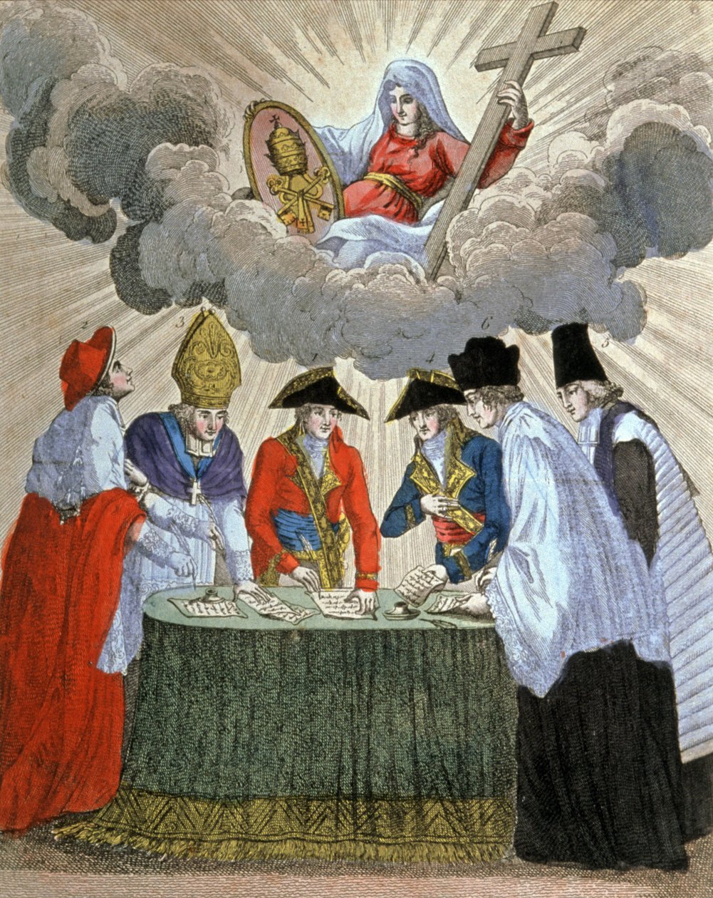 A Napóleon és VII. Pius pápa közötti konkordátum aláírása (1801),19. század (metszet) alkotó: Unbekannter Künstler