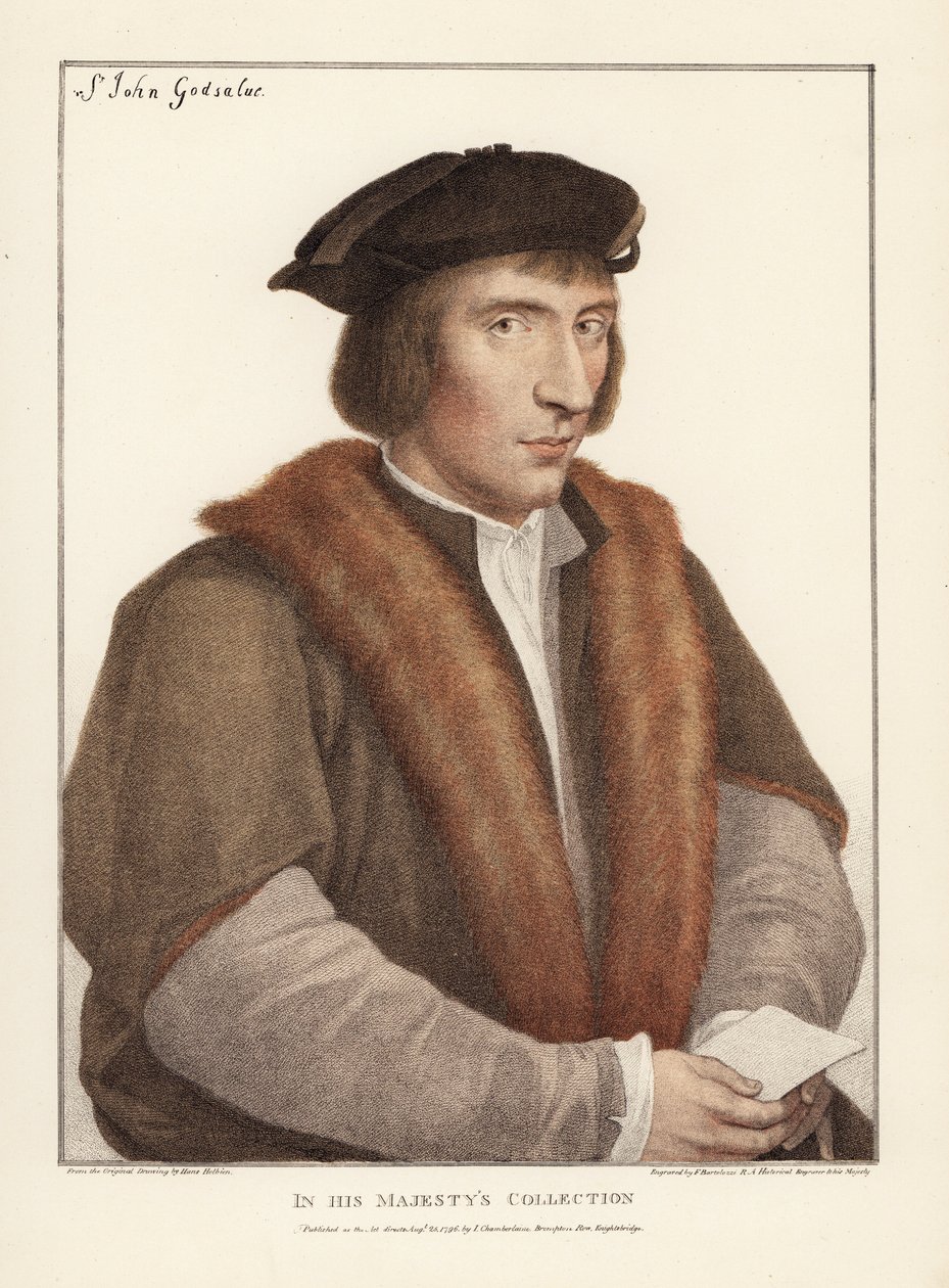 Sir John Godsalve, a norfolki Norwichból, angol politikus (megh. 1556). Francis Bartolozzi kézzel készített rézmetszete Hans Holbein után, Hans Holbein eredeti rajzainak fakszimiléjéből, Hamilton, Adams, London. alkotó: Unbekannter Künstler