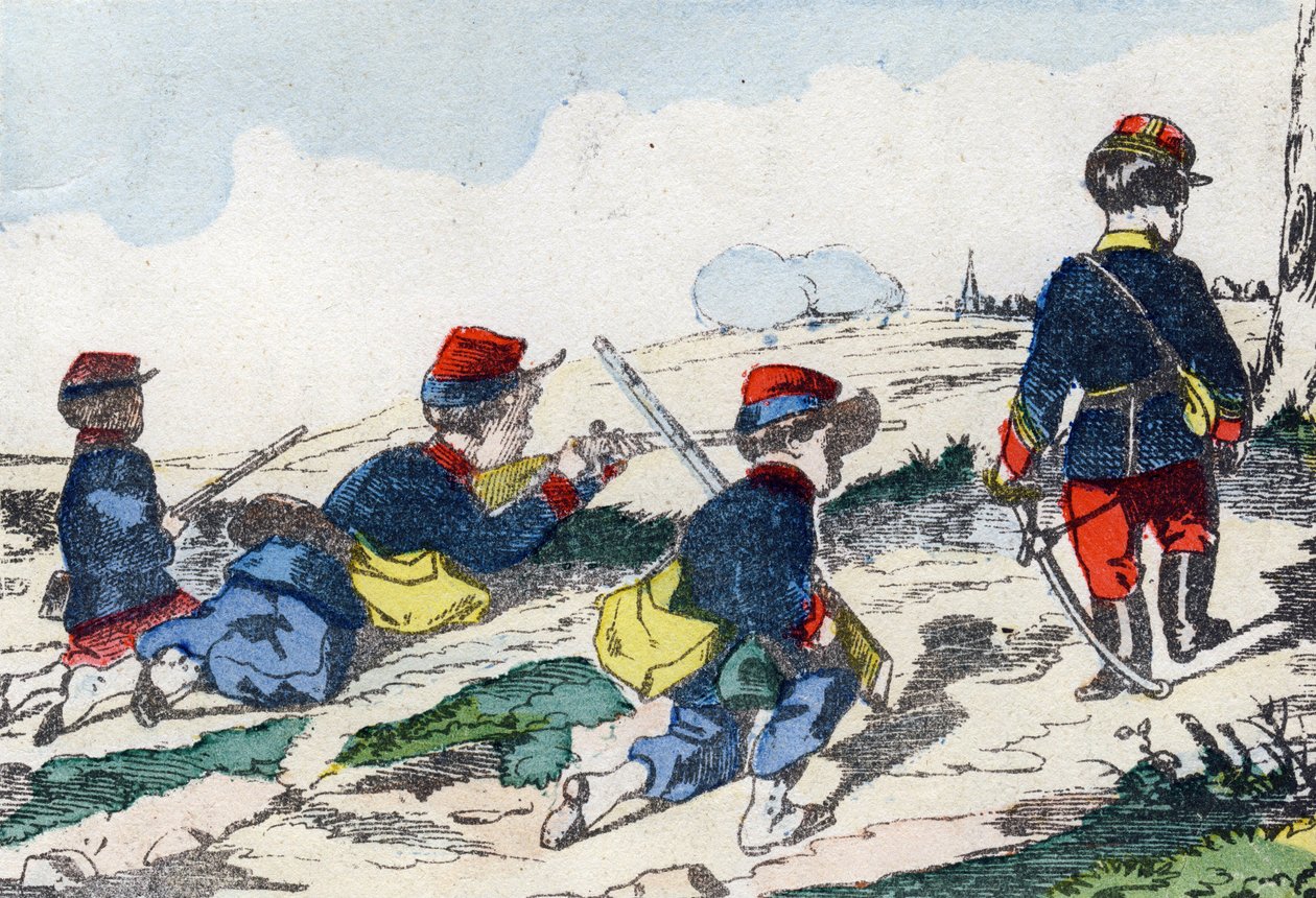Orvlövészek. Metszet „Gyermek katonai ábécéjébe”. Pont-a-Mousson képei, 1890 körül. 20 oldal. Nap: 28,5x21 cm alkotó: Unbekannt