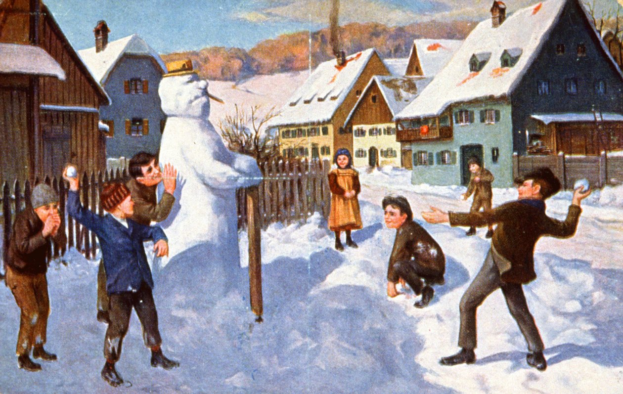 Hóember és játszó gyerekek, 1910 körül ( képeslap) alkotó: Unbekannter Künstler
