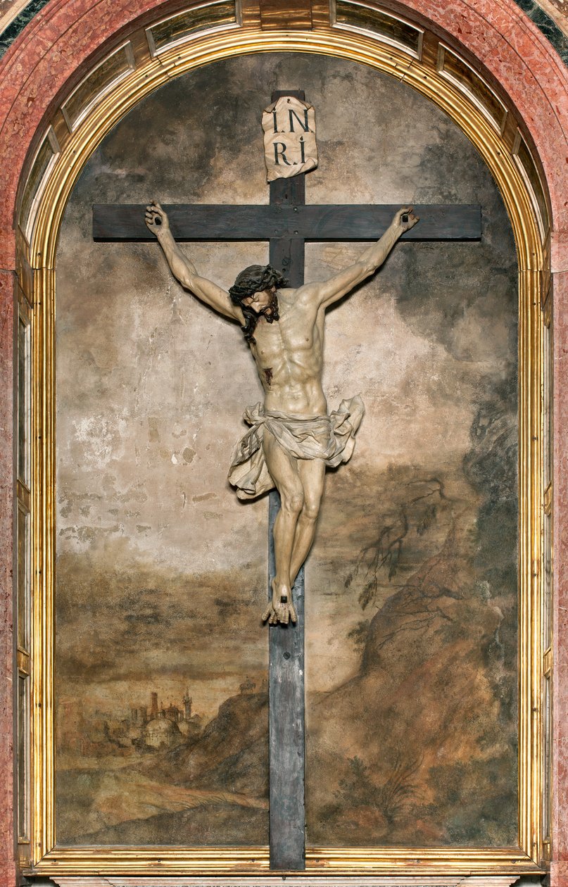 Déli kereszthajó, Feszületoltár, Angelo Nani és Carlo Natali 1641, Fa Cocifix, Giacomo Bertesi 1687, Santa Maria Assunta székesegyház, Katedrális, Cremona, Lombardia, Olaszország (fotó) alkotó: Unbekannt