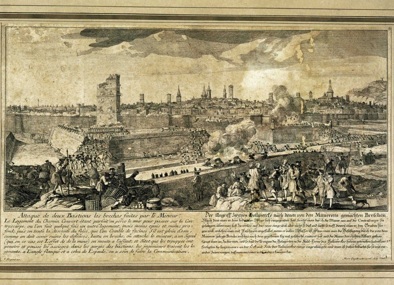 Spanyolország : Spanyol örökösödési háború (1714). Barcelona ostroma (metszet) alkotó: Unbekannter Künstler
