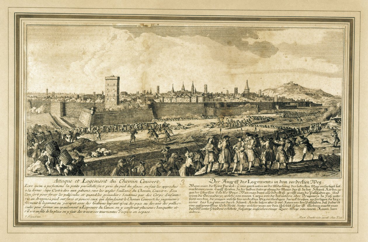 Spanyolország: A spanyol örökösödési háború (1714). Barcelona ostroma. (metszet) alkotó: Unbekannter Künstler
