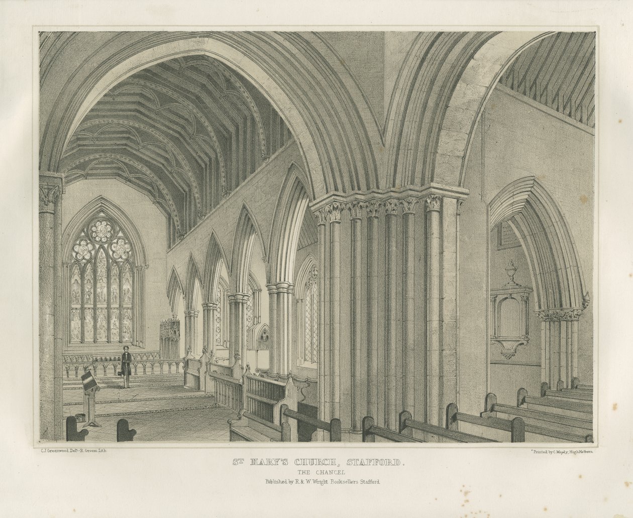 Stafford – A Szent Mária-templom belseje: színezett litográfia, nd [c 1845] alkotó: Unbekannt
