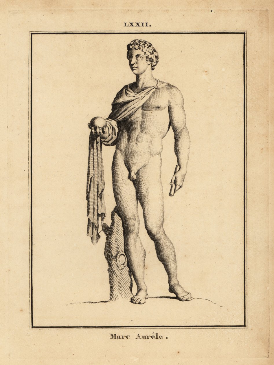 Marcus Aurelius római császár szobra, Marcus Aurelius Antoninus Augustus; meztelenül gömbbel és jogarral alkotó: Unbekannt