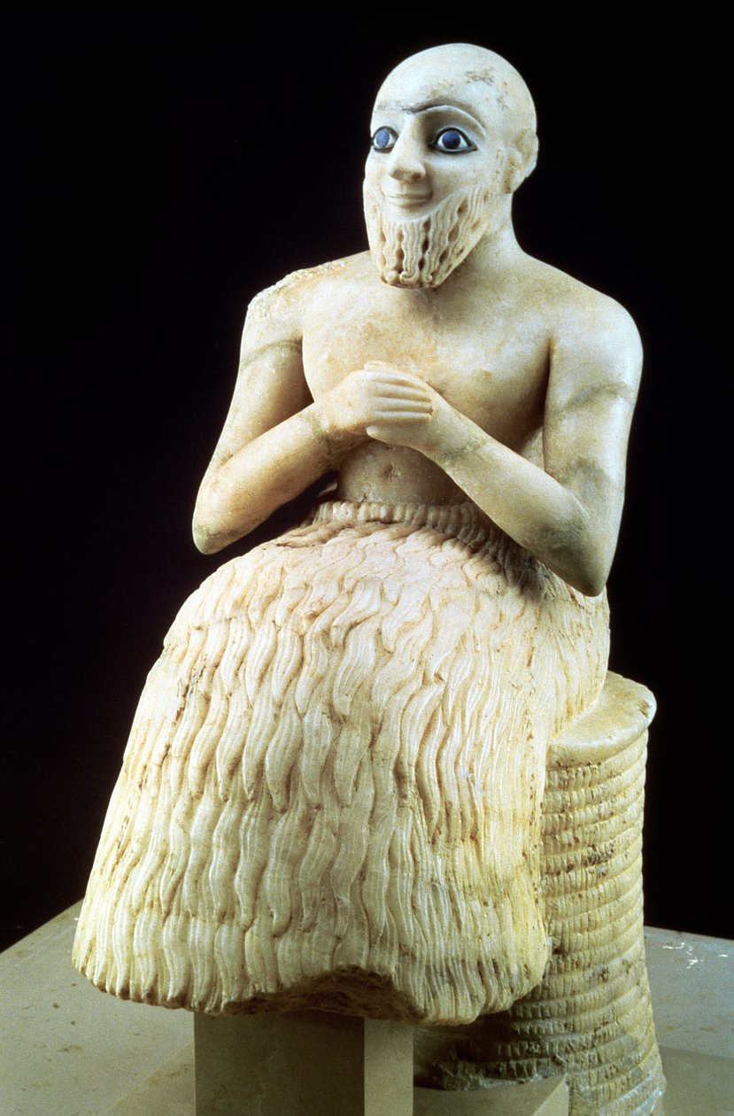 A hivatalos Ebih-Il szobra a mari Istar-templomból, Hit, Irak, Közép-Eufrátesz, Sumér, korai dinasztikus időszak, ie 2500 körül (gipsz és lapis lazuli) (lásd még: 71507) alkotó: Unbekannt
