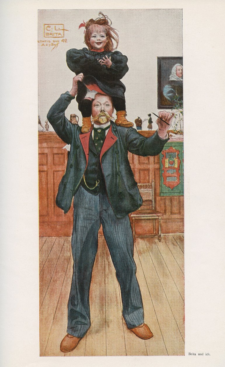 Carl Larsson svéd illusztrátor (1853-1919) lányával, Britával. Akvarell a „Das haus in der sonne” 1921-ből alkotó: Unbekannt