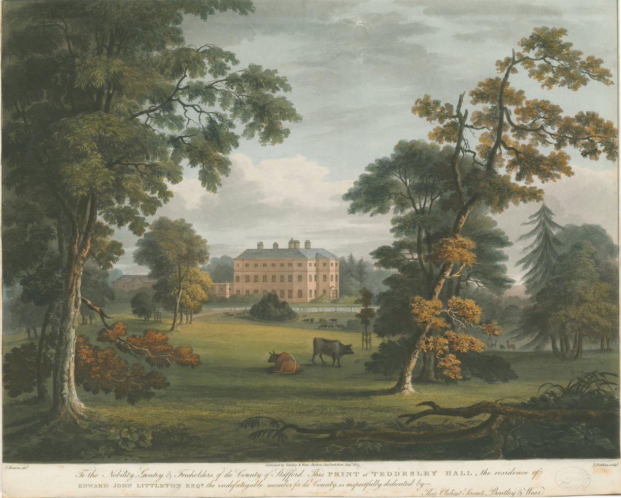 Teddesley Hall: színes aquatinta metszet, nd [c 1825] alkotó: Unbekannt