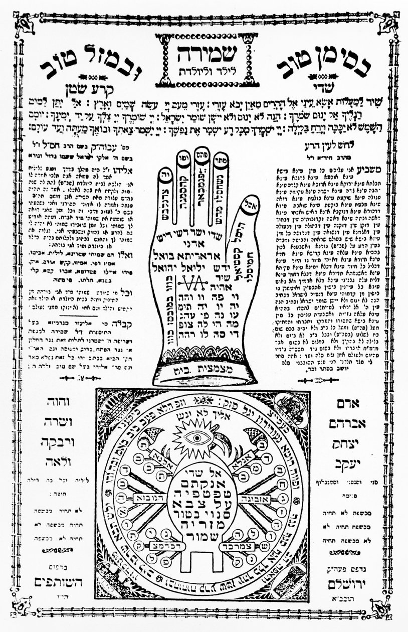 Tefillah (filaktéria) kézzel Palesztinából, 1930 körül (nyomtatott papír) alkotó: Unbekannt