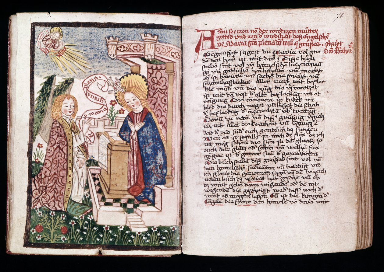 Angyali üdvözlet, illusztráció az „Órák könyvéből” (vellum) alkotó: Unbekannt