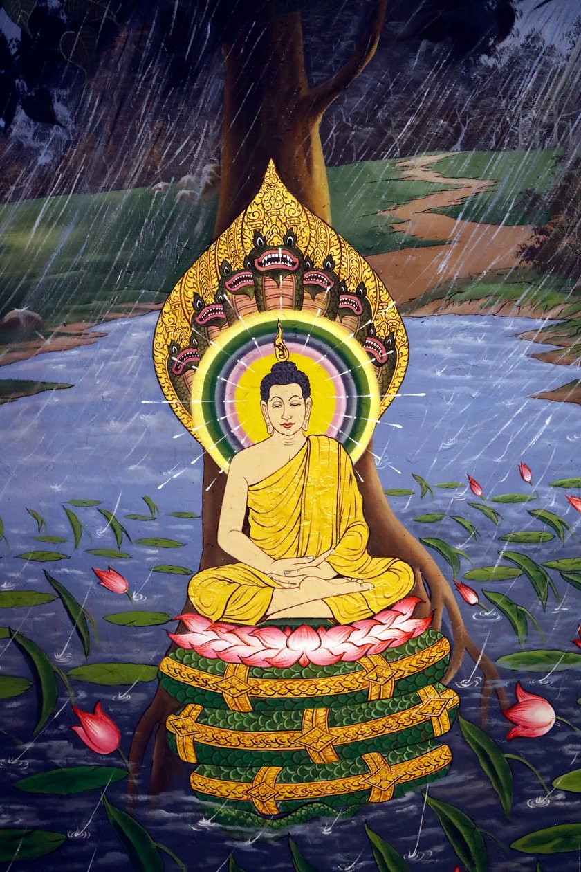 A Buddha élete, Siddhartha Gautama, falfreskó, Wat Botum templom, Phnom Penh, 2022 (fotó) alkotó: Unbekannter Künstler