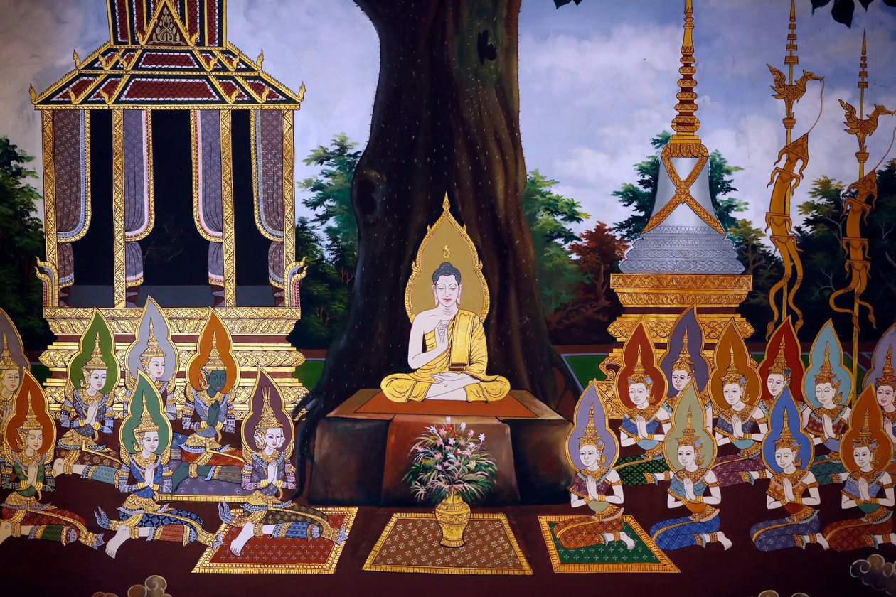 A Buddha élete, Falfreskó, Wat Botum templom, Phnom Penh, 2022 (fotó) alkotó: Unbekannter Künstler