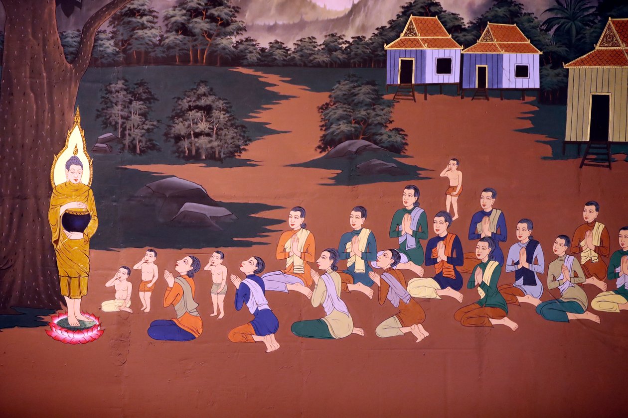 A Buddha élete, Falfreskó, Wat Botum templom, Phnom Penh, 2022 (fotó) alkotó: Unbekannter Künstler