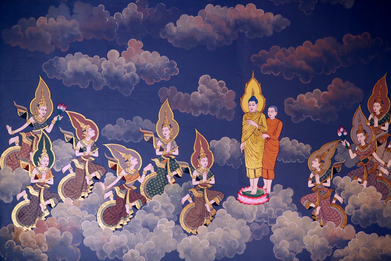 A Buddha élete, Falfreskó, Wat Botum templom, Phnom Penh, 2022 (fotó) alkotó: Unbekannter Künstler
