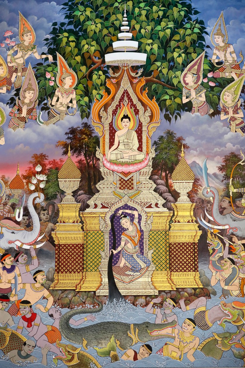 A Buddha élete, Falfreskó, Wat Maniratanaram kolostor, Phnom Penh, 2022 (fotó) alkotó: Unbekannter Künstler
