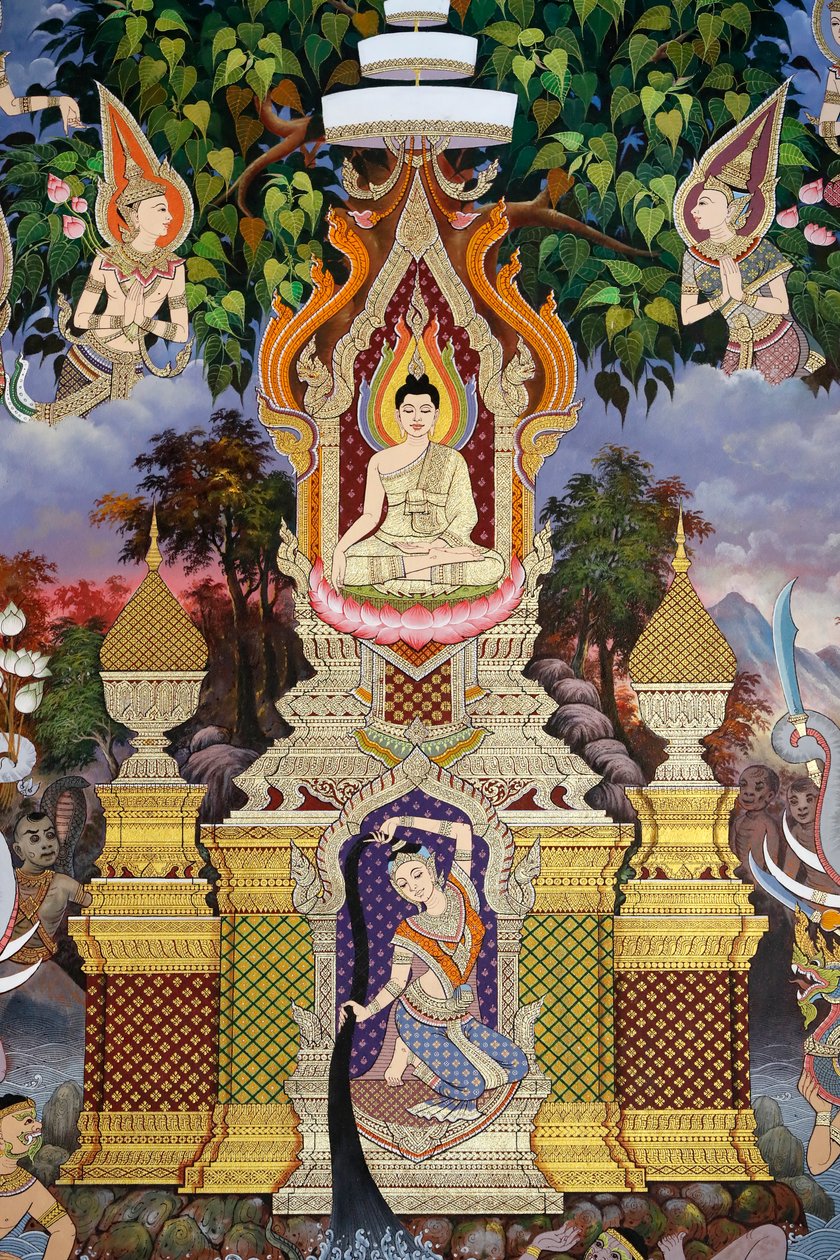 A Buddha élete, Falfreskó, Wat Maniratanaram kolostor, Phnom Penh, 2022 (fotó) alkotó: Unbekannter Künstler