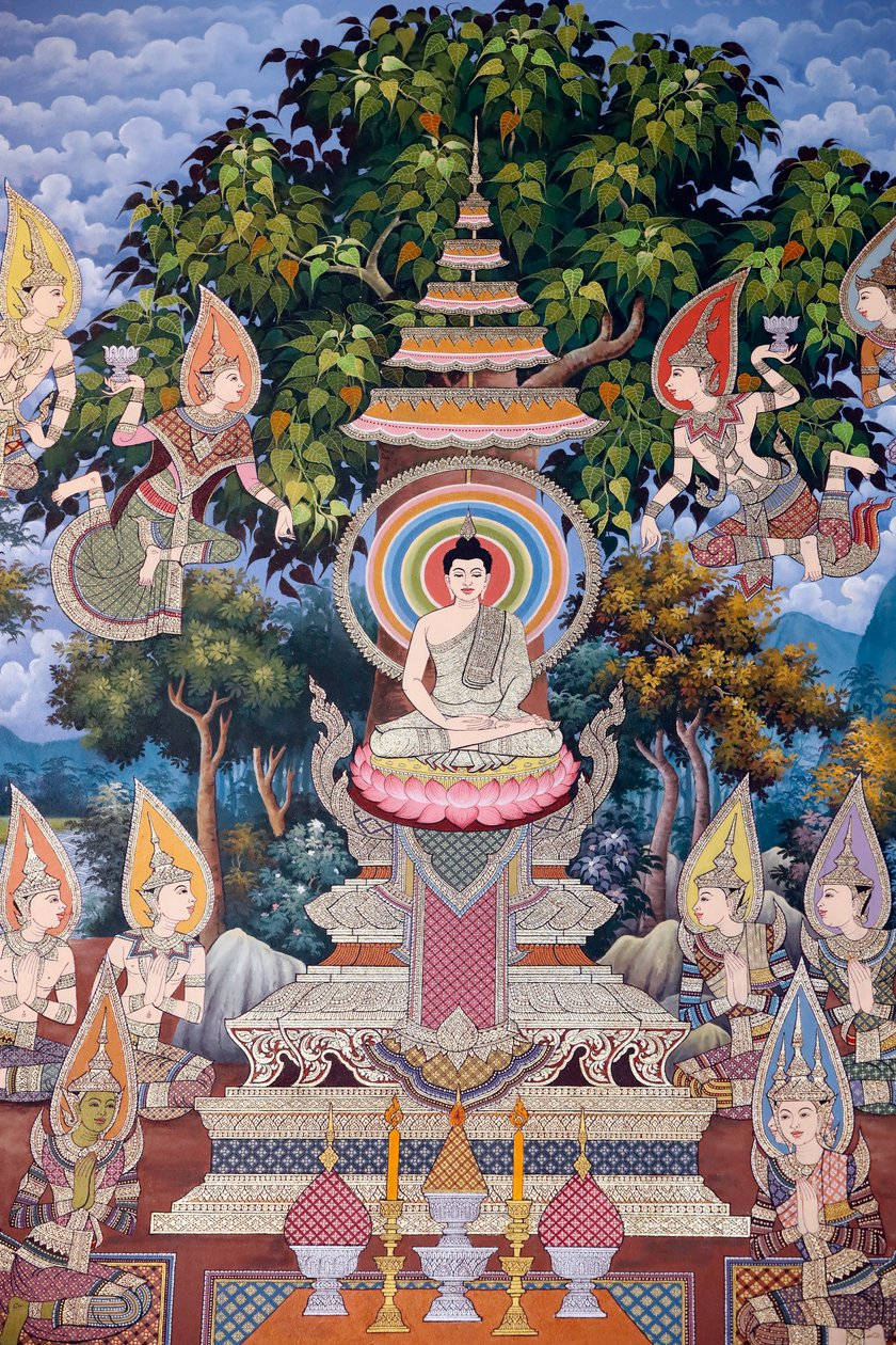 A Buddha élete, Falfreskó, Wat Maniratanaram kolostor, Phnom Penh, 2022 (fotó) alkotó: Unbekannter Künstler
