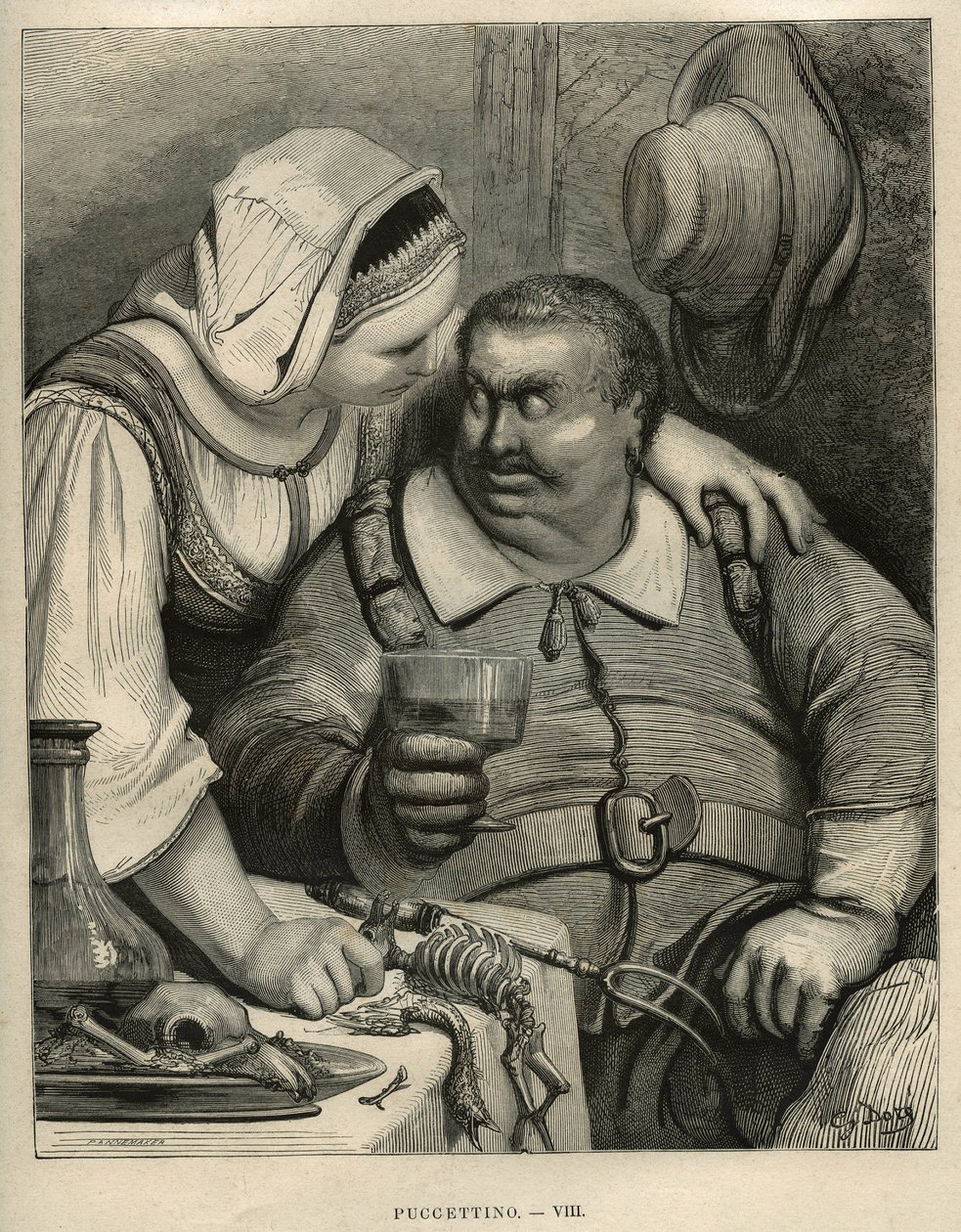 A Kis Pouket: az ogre és felesége az étkezés befejezése után. Gustave Dore (1832-1883) metszete Charles Perrault (1628-1703) „Les contes” című könyvéből alkotó: Unbekannt