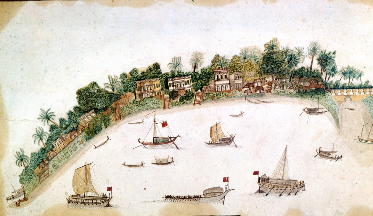 The River Hooghly, Calcutta (toll és tinta akvarellel papíron) alkotó: Unbekannt