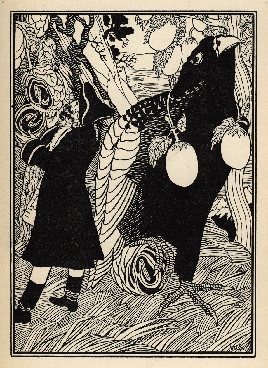 A báró felfedezi a nagy madarakat és a rotisokat a fákon az Egyesült Államokban. Illusztráció: William Strang (1859-1921) és JB Clark Rudolf Erich Raspe (1736-1794) A münchauseni báró (Munchhausen) kalandjaiból (1789) alkotó: Unbekannter Künstler