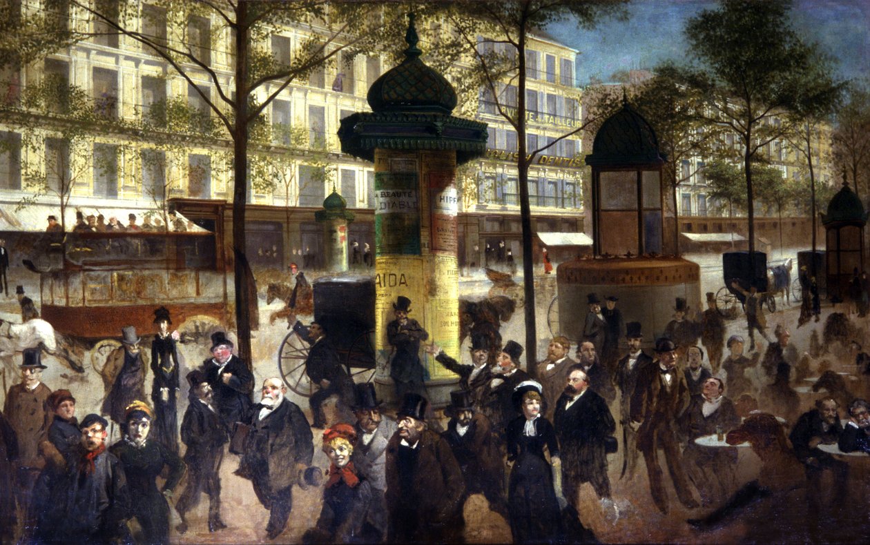 Tömeg a párizsi Italiens boulevardon, 1900 körül (festmény) alkotó: Unbekannter Künstler