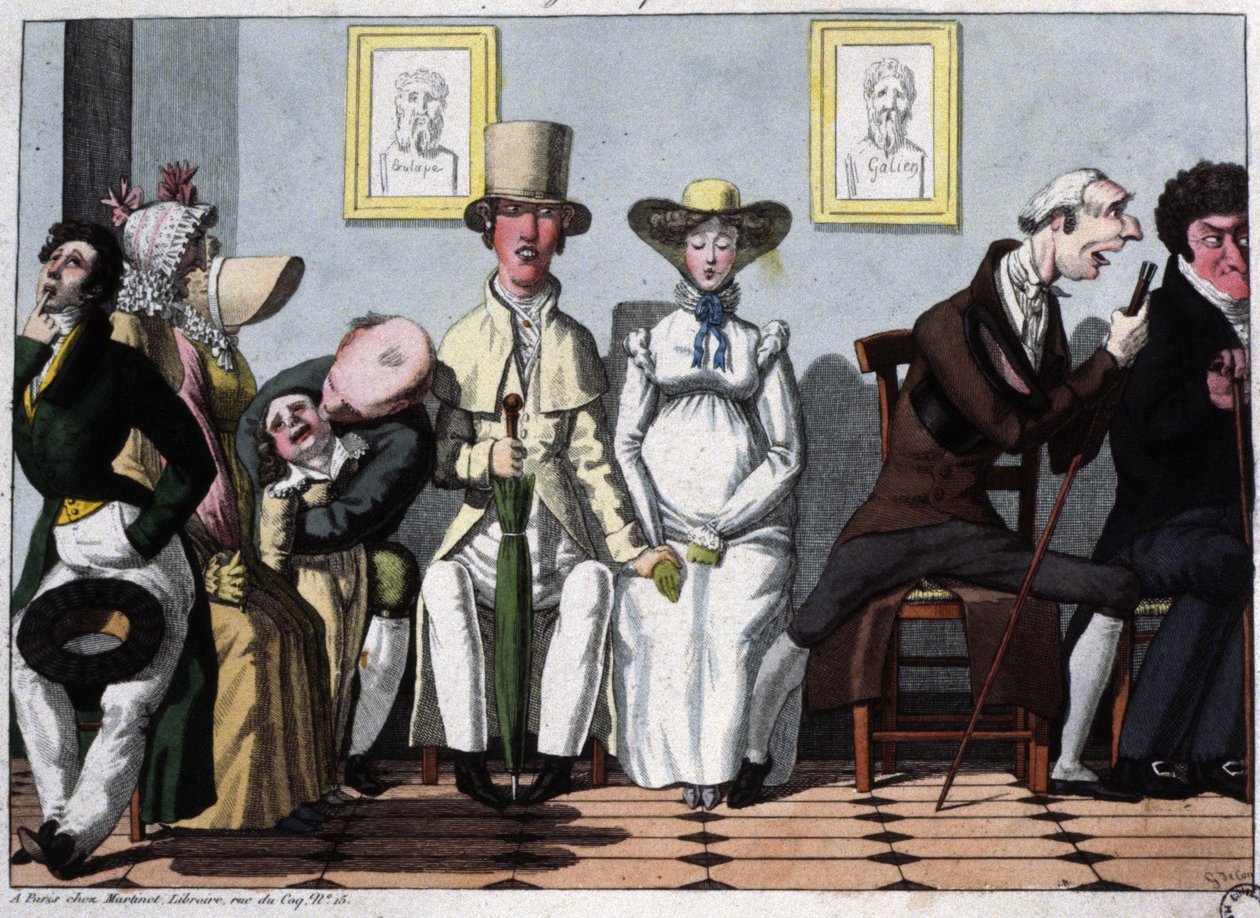 Az orvosi váróterem, a terhes nő, 1850 körül (illusztráció) alkotó: Unbekannter Künstler