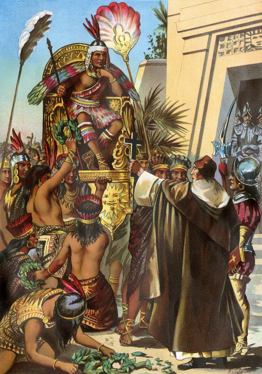 Vicente de Valverde misszionárius atya 1532-ben Atahualpa inka királyhoz fordult. alkotó: Unbekannter Künstler
