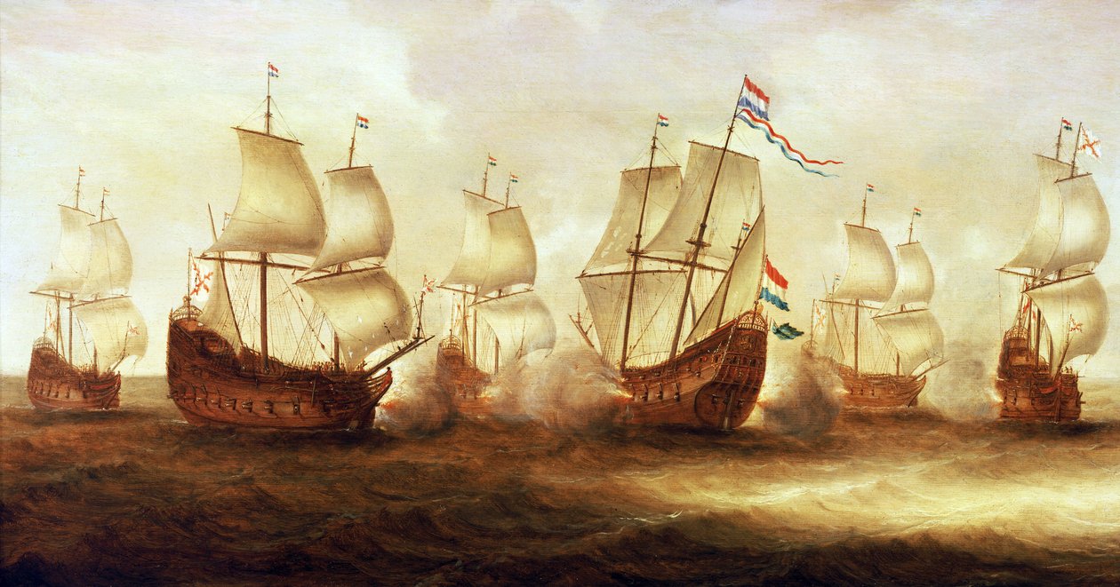 Harmincéves háború (1618-1648): Witte de With admirális (1599 -1658) akciója a dunkerque-i hajókkal Nieuwpoort (Hollandia) előtt 1641-ben. alkotó: Unbekannter Künstler