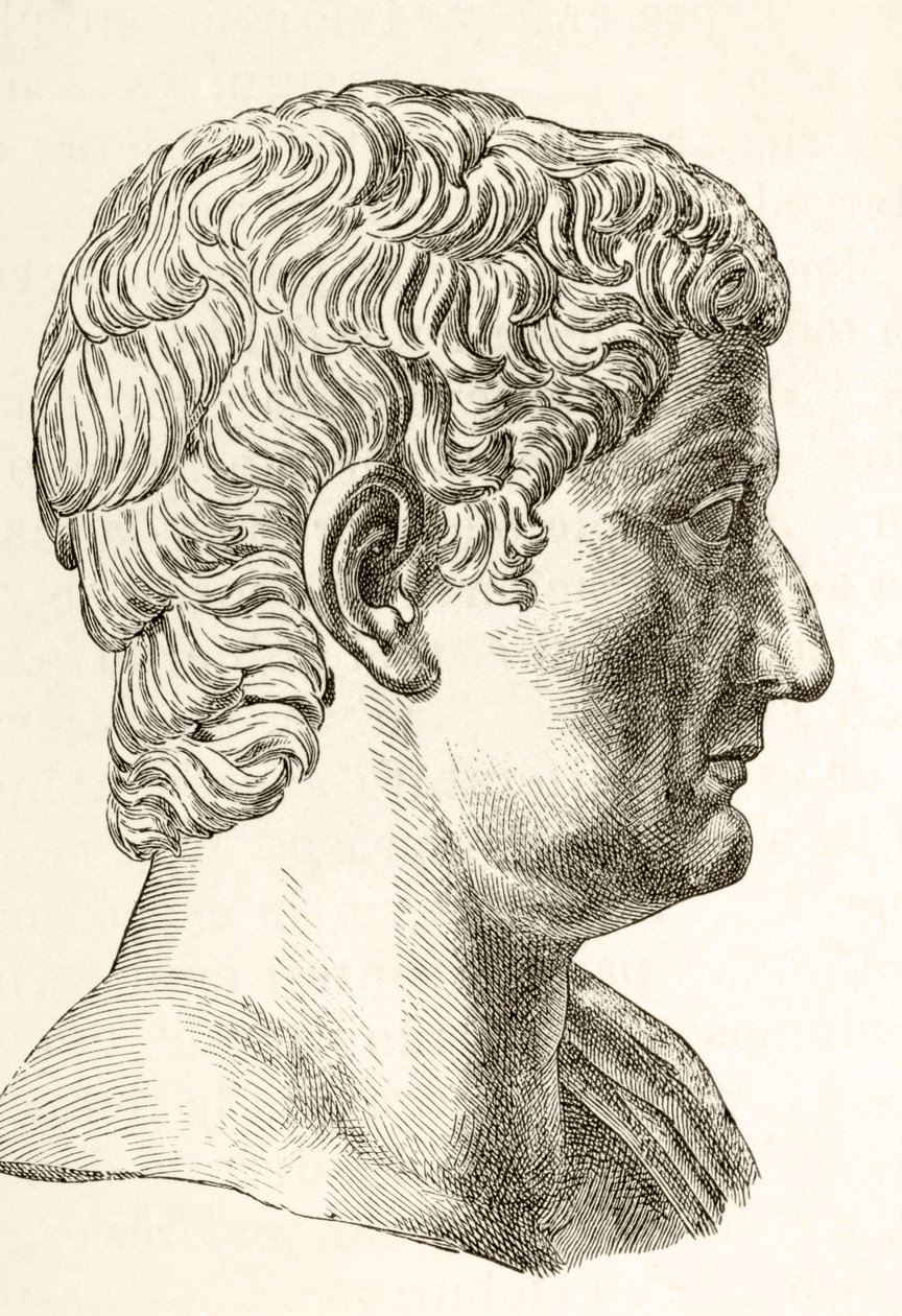 Tiberius Caesar Augustus (Kr. e. 42-37), második római császár, született Tiberius Claudius Nero, az „El Mundo Ilustrado”-ból, kiadta a Barcelonát alkotó: Unbekannt