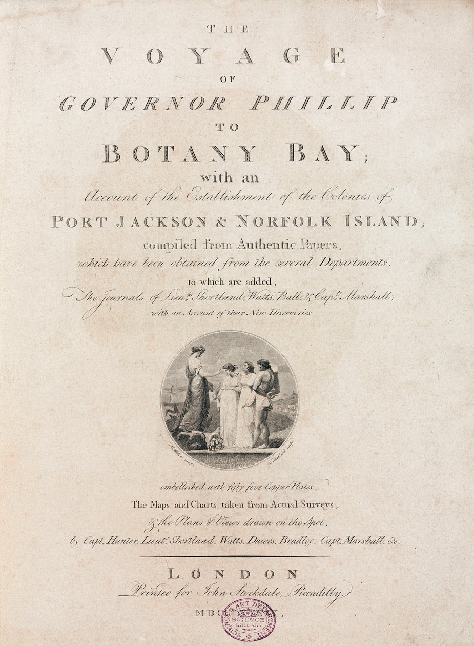 Címlap a "Phillip kormányzó útja a Botany Bay-be" című könyvből, 1789 alkotó: Unbekannt