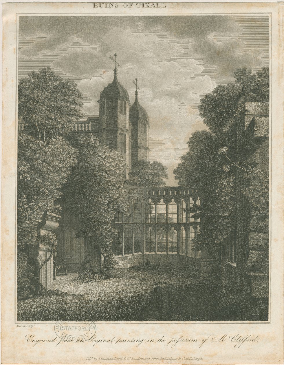 Tixall Hall: metszet, és [?19. század eleje] alkotó: Unbekannt