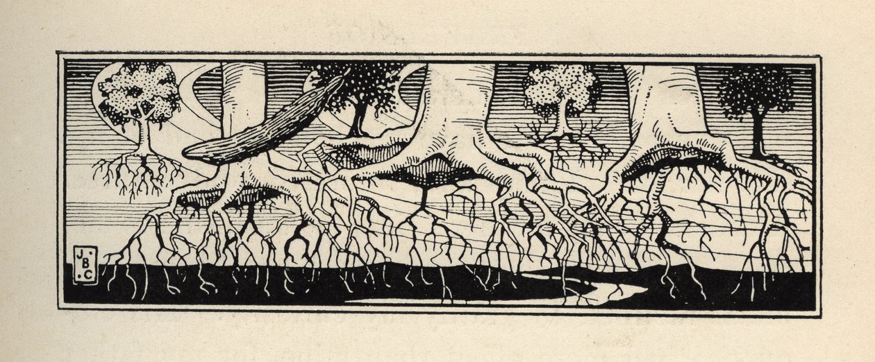 A vihar által elpusztított fák gyökereiket pontosan arra a helyre ültetik vissza, ahol voltak. Illusztráció: William Strang (1859-1921) és JB Clark Rudolf Erich Raspe (1736-1794) A münchauseni báró (Munchhausen) kalandjaiból (1789) alkotó: Unbekannt