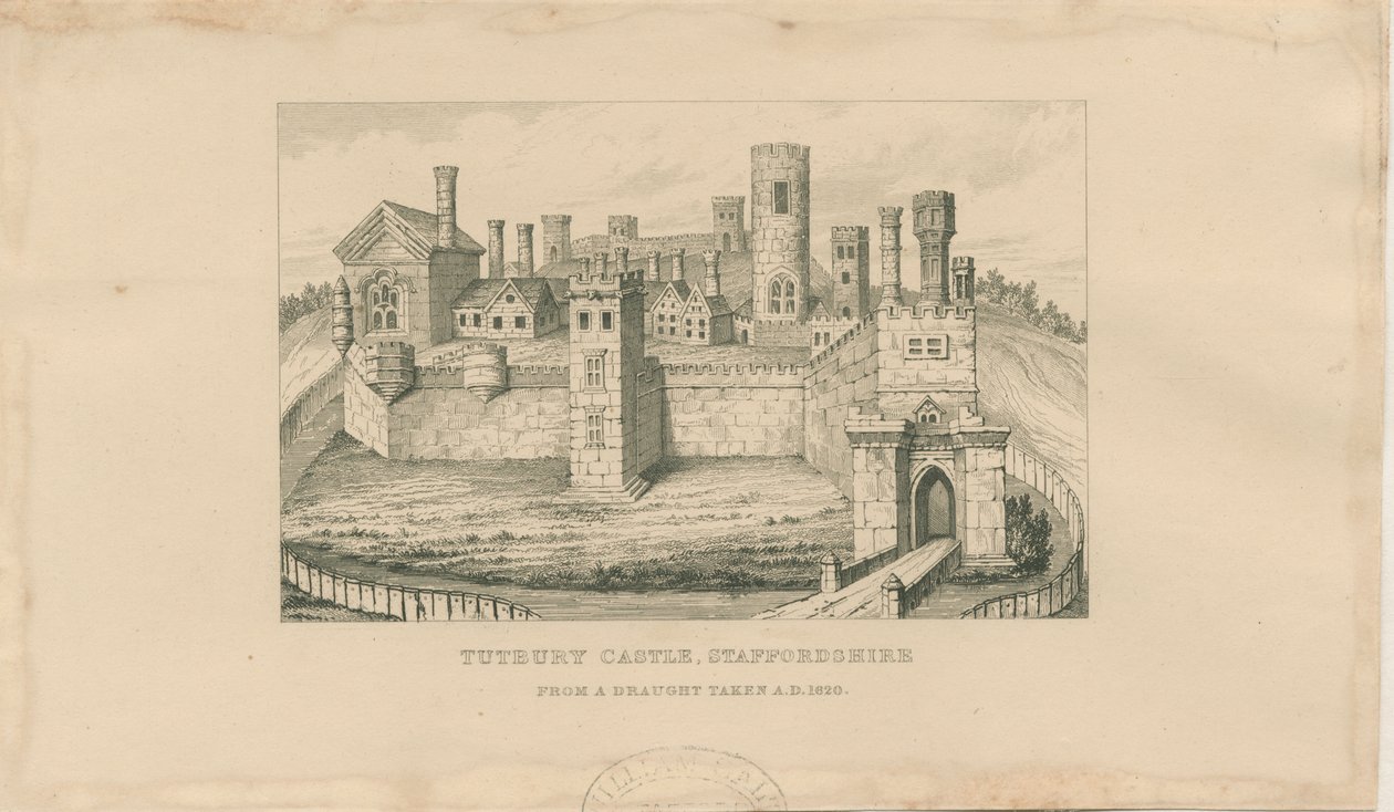 Tutbury kastély: acélmetszet, 1620 alkotó: Unbekannt