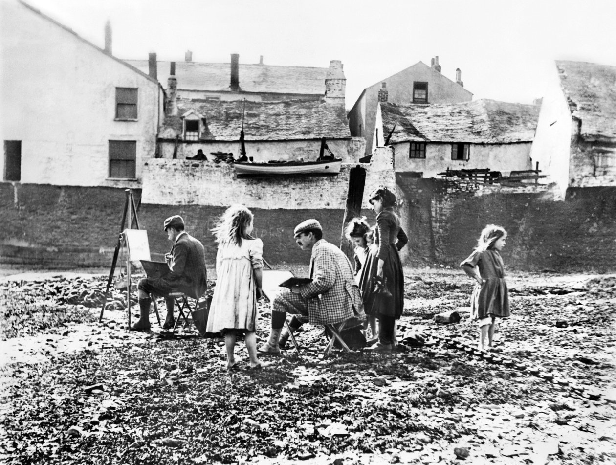 Egyesült Királyság: Művészek festenek a Torridge folyó mellett. Appledore, Devon alkotó: Unbekannt