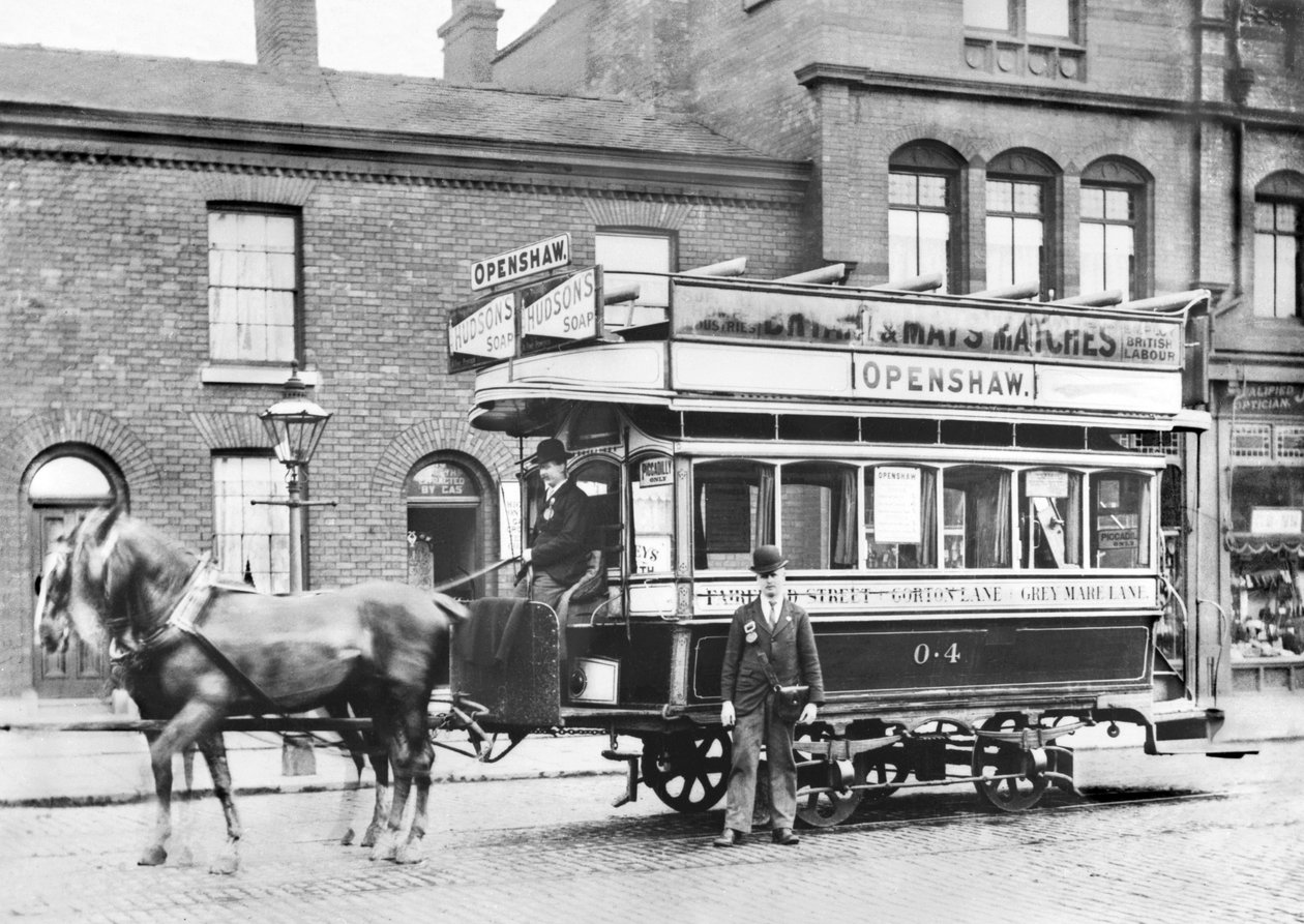Egyesült Királyság: Open Horse Tram Manchesterben, c1890 alkotó: Unbekannt