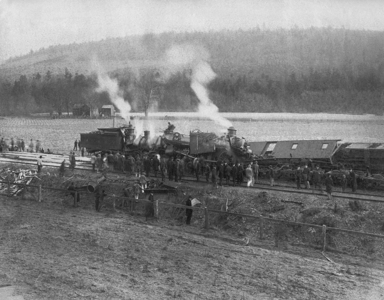 Egyesült Államok: 1885 körül Vonattörés a vidéken. (f/w fotó) alkotó: Unbekannt