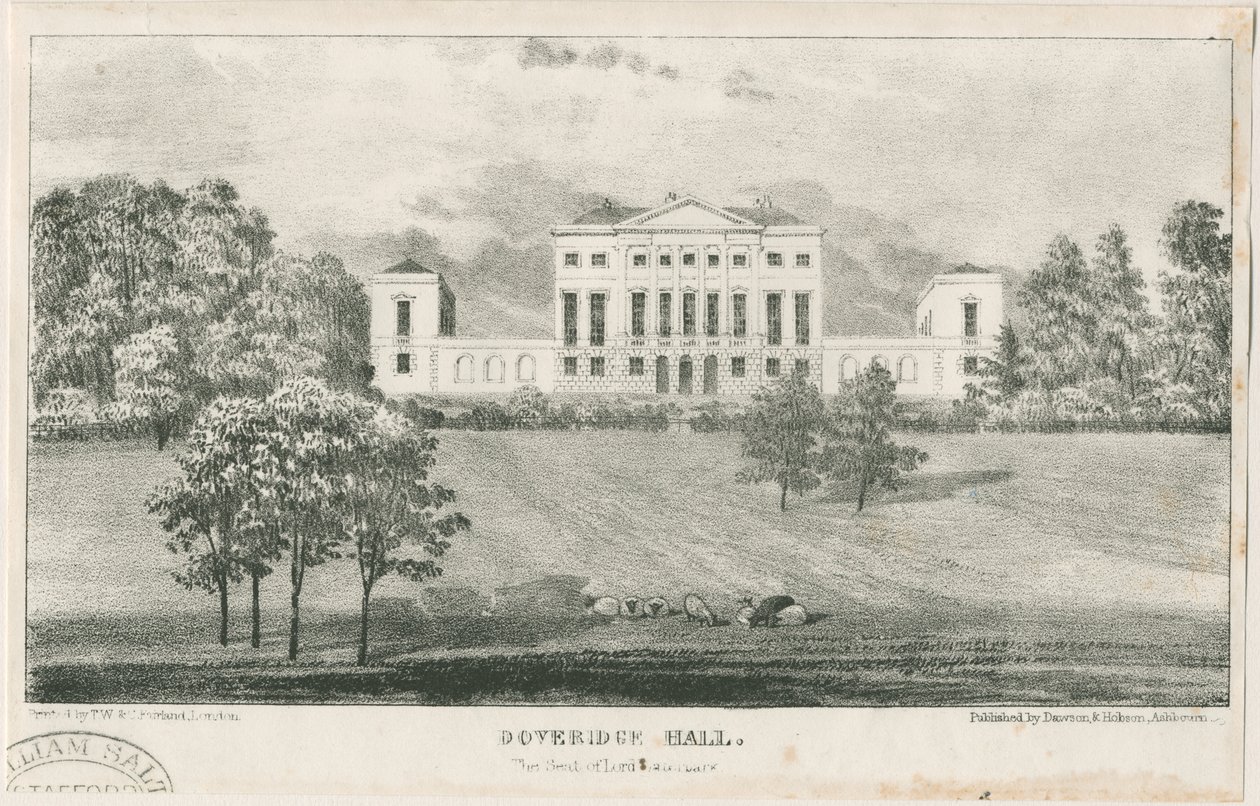 Uttoxeter – Doveridge Hall: litográfia, nd [c 1839] alkotó: Unbekannt
