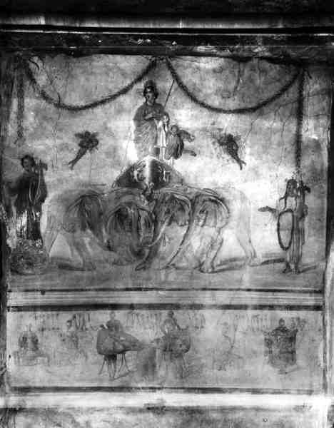 Pompeji Vénusz egy elefántok által vontatott szekéren, a Via dell