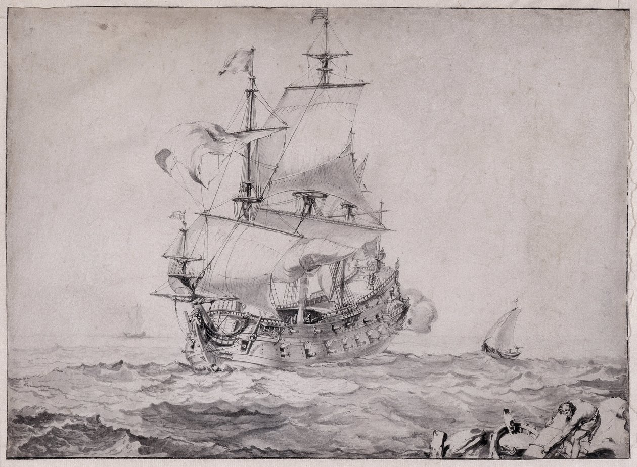 Tengeri hajók ágyúval lövöldöznek - Pierre Puget (1620-1694) rajza 17. század Nap 23x32,5 cm Musee Grobet Labadie Marseille alkotó: Unbekannter Künstler