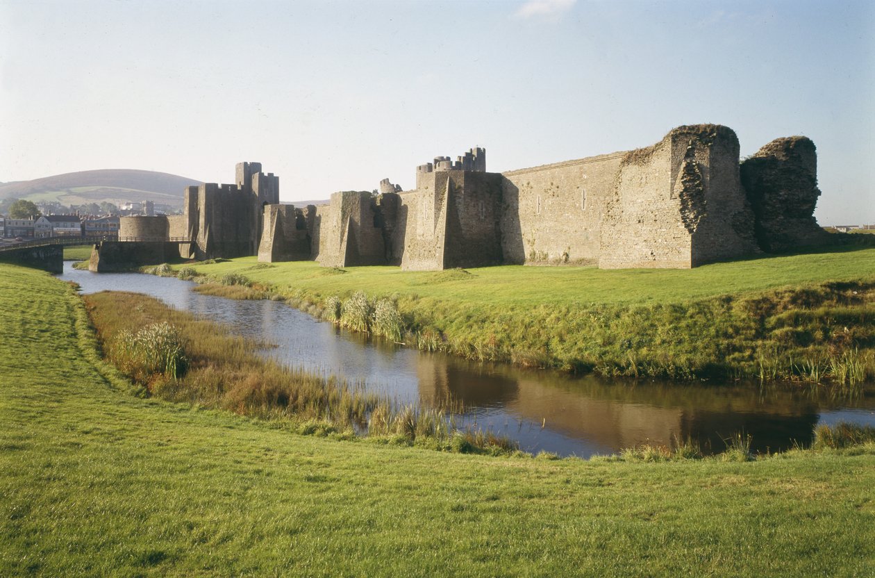 Kilátás a Caerphilly kastélyra, Glamorgan, Wales, épült 1268-77 (fotó) alkotó: Unbekannt
