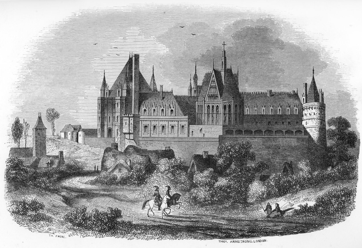 A normandiai Gaillon várának látképe. 19. század (metszet Le Francois "Mysteres des vieux chateaux de France" című művéből). alkotó: Unbekannter Künstler