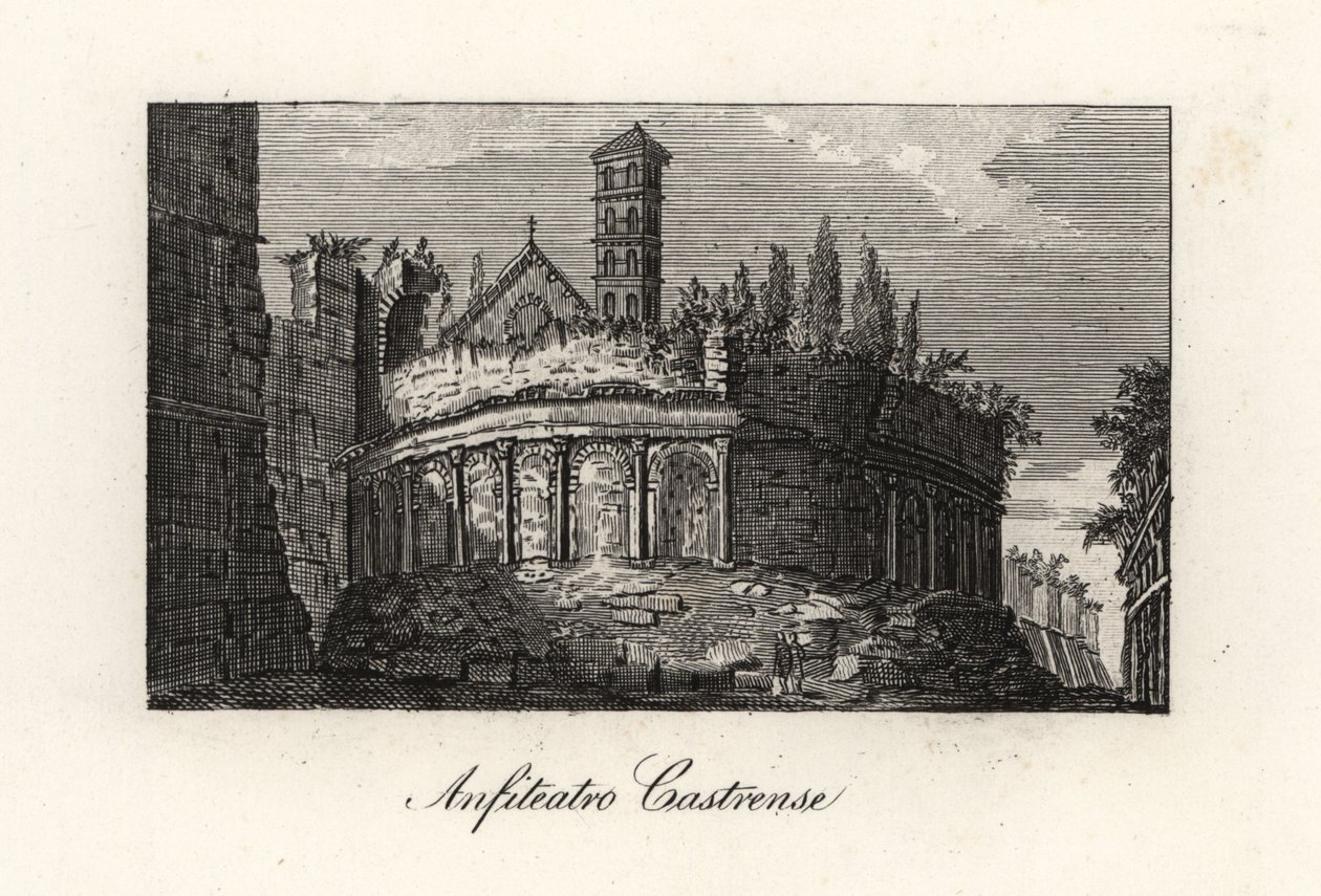 Kilátás az Amphitheatrum Castrense-re és az Aurelianus-falakra, Róma alkotó: Unbekannt