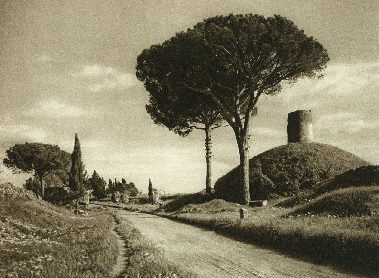 Kilátás az Appian Way-re (via appia). Ez az egyik legfontosabb római út, sok maradványa még mindig látható alkotó: Unbekannt