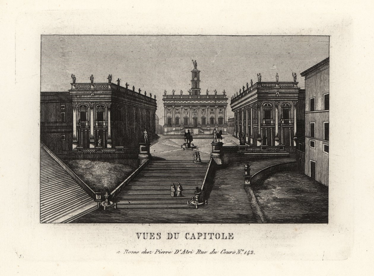 Kilátás a Capitolium-hegyre. Piazza del Campidoglio, Palazzo Senatorio, Róma. alkotó: Unbekannt