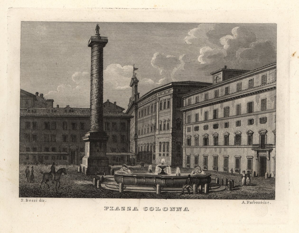 Kilátás a Piazza Colonnára Marcus Aurelius oszlopával, Róma alkotó: Unbekannt