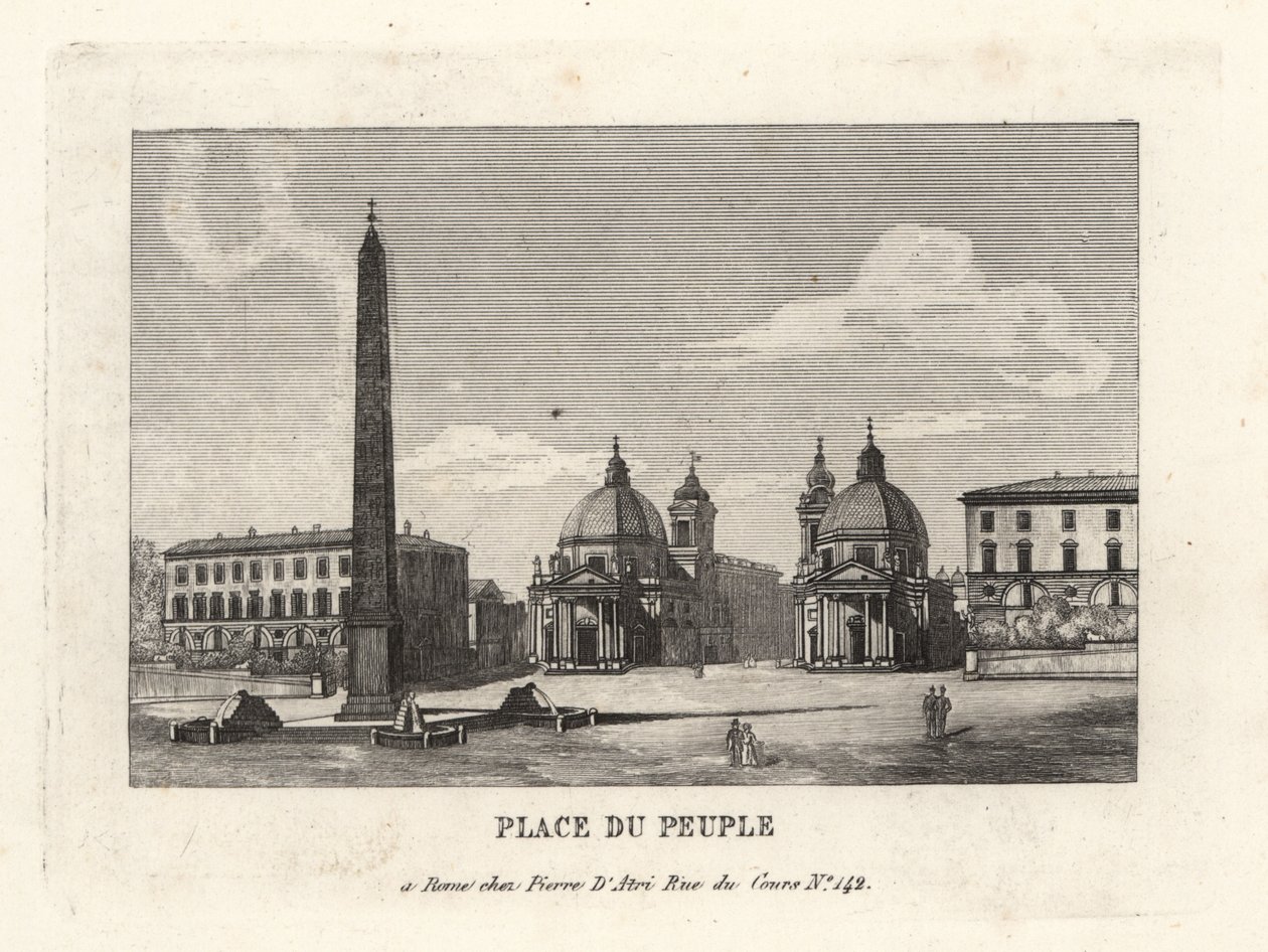 Kilátás a Piazza del Popolo térre, Place du Peuple, II. Ramszesz egyiptomi obeliszkjével a római Heliopolisból alkotó: Unbekannt