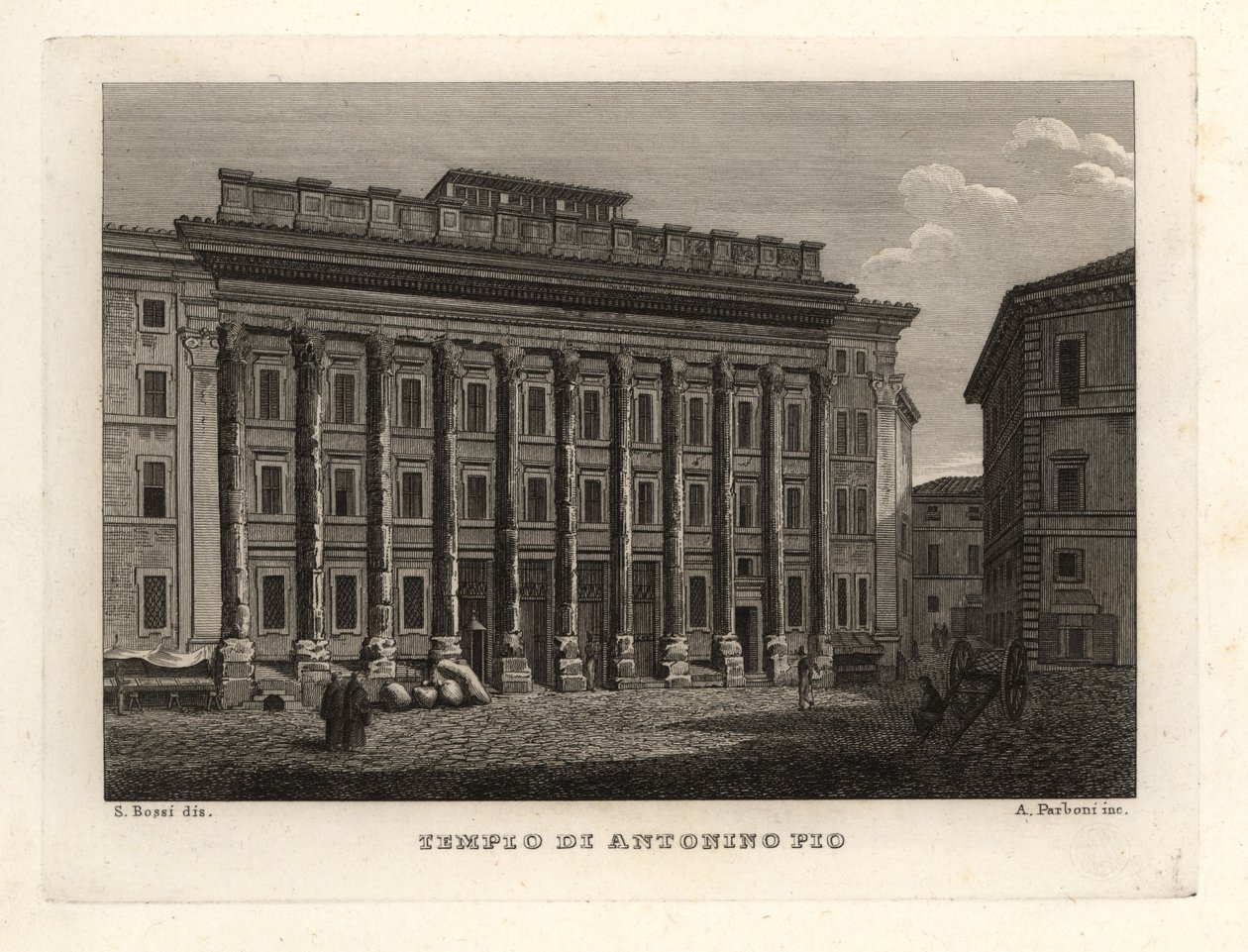 Kilátás Antoninus és Faustina templomára, Tempio di Antonino Pio, Róma alkotó: Unbekannt