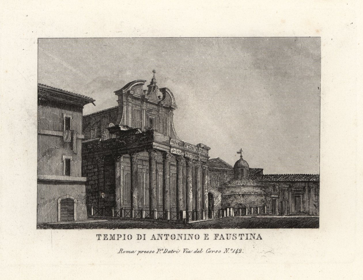 Kilátás Antoninus és Faustina templomára, Tempio di Antonino e Faustina, Forum Romanum, Róma alkotó: Unbekannt