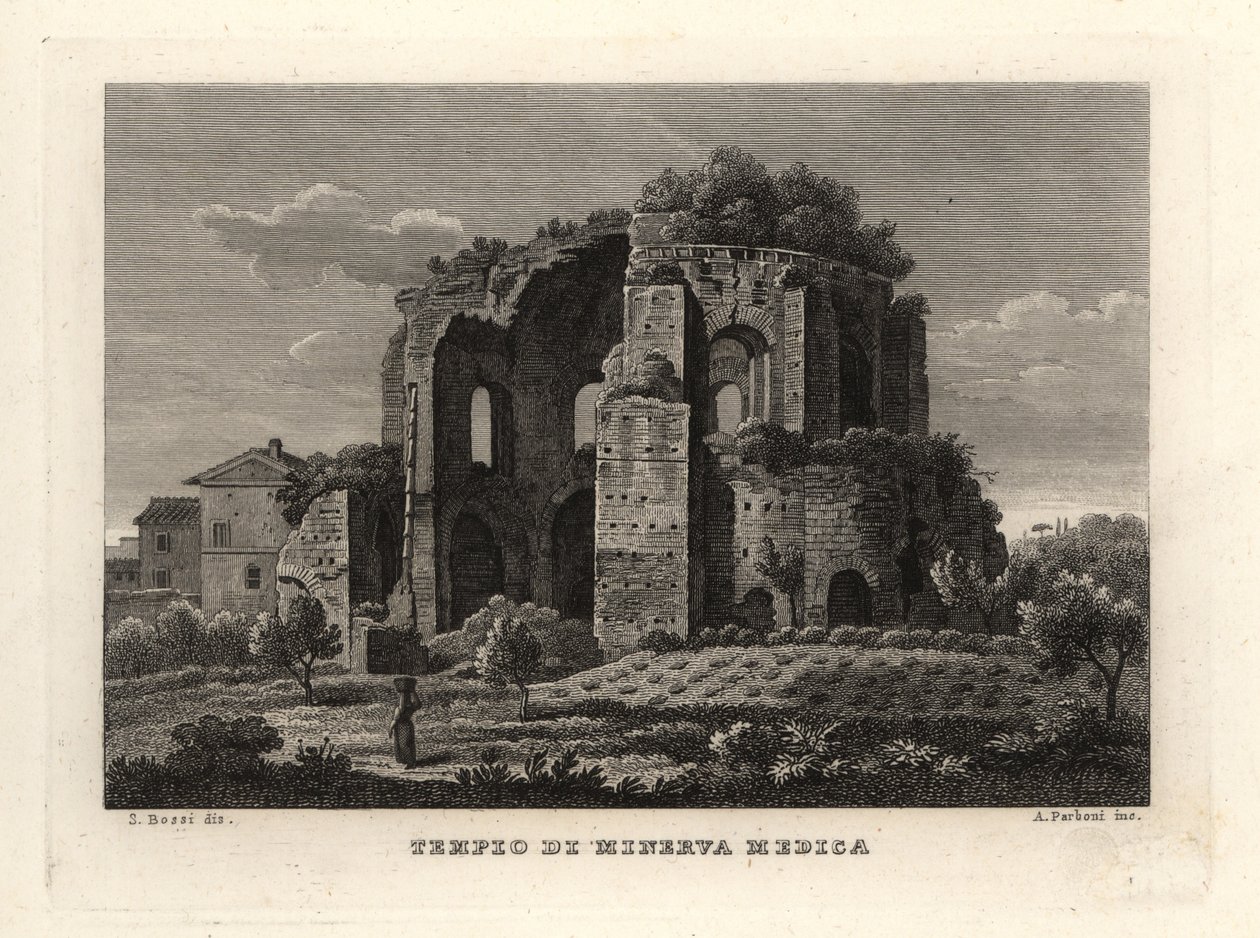 Kilátás a Minerva Medica-templomra, a Tempio di Minerva Medica-ra vagy a római nymphaeumra alkotó: Unbekannt